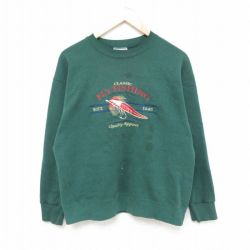 L★古着 長袖 スウェット メンズ 00年代 00s ルアー 刺繍 クルーネック 緑 グリーン 24sep06 中古 スエット トレーナー トップス