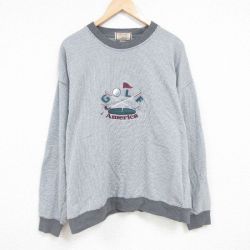 【50%OFF】XL★古着 長袖 スウェット メンズ ゴルフ 刺繍 大きいサイズ クルーネック グレー 霜降り 24sep07 中古 スエット トレーナー トップス
