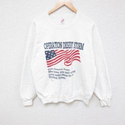 M★古着 ジャージーズ 長袖 スウェット メンズ 80年代 80s 星条旗 ラグラン クルーネック USA製 白 ホワイト 24sep09 中古 スエット トレーナー トップス