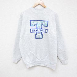 L★古着 ディスカス 長袖 スウェット メンズ 90年代 90s BAND 刺繍 クルーネック USA製 薄グレー 霜降り 24sep09 中古 スエット トレーナー トップス