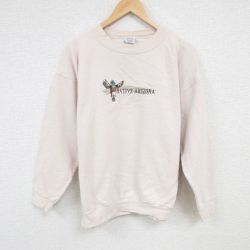 L★古着 長袖 スウェット メンズ 00年代 00s アリゾナ 刺繍 クルーネック 薄ピンク 24sep14 中古 スエット トレーナー トップス