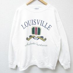 XL★古着 長袖 スウェット メンズ 90年代 90s LOUISVILLE 大きいサイズ クルーネック USA製 白 ホワイト 24sep17 中古 スエット トレーナー トップス