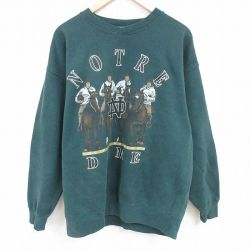 【50%OFF】XL★古着 長袖 スウェット メンズ 00年代 00s ノートルダム 馬 大きいサイズ クルーネック 緑 グリーン 24sep14 中古 スエット トレーナー トップス