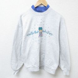 L★古着 ジャージーズ 長袖 スウェット メンズ 90年代 90s 井戸 刺繍 クルーネック USA製 薄グレー 霜降り 24sep18 中古 スエット トレーナー トップス