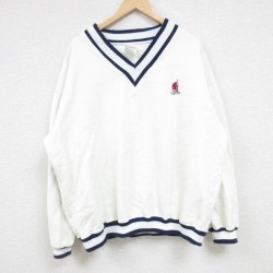 XL★古着 長袖 スウェット メンズ 90年代 90s ケープコッド 鹿の子 大きいサイズ Vネック 白 ホワイト 24sep19 中古 スエット トレーナー トップス