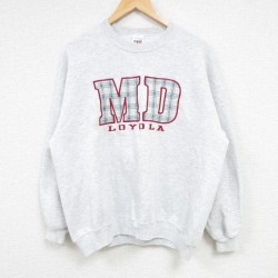 L★古着 長袖 スウェット メンズ 90年代 90s MD 刺繍 クルーネック USA製 グレー 霜降り 24sep19 中古 スエット トレーナー トップス