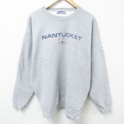 XL★古着 長袖 スウェット メンズ 90年代 90s USA 星条旗 大きいサイズ クルーネック USA製 グレー 霜降り 24sep20 中古 スエット トレーナー トップス