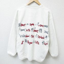 XL★古着 長袖 トップス メンズ 00年代 00s 恐竜 飛行機 刺繍 コットン クルーネック 白 ホワイト 24sep20 中古 スエット トレーナー