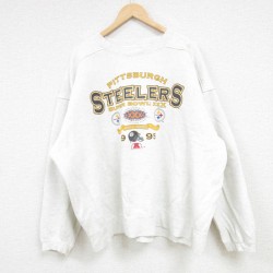 【50%OFF】XL★古着 長袖 スウェット メンズ 90年代 90s NFL ピッツバーグスティーラーズ 大きいサイズ クルーネック 薄グレー 霜降り アメフト スーパーボウル 24sep21 中古 スエット トレーナー トップス