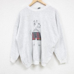 XL★古着 長袖 スウェット メンズ 90年代 90s 犬 表起毛 クルーネック USA製 グレー 24sep21 中古 スエット トレーナー トップス