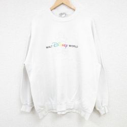 【50%OFF】XL★古着 長袖 スウェット メンズ 00年代 00s ディズニー DISNEY ミッキー MICKEY MOUSE 刺繍 クルーネック 白 ホワイト 24sep24 中古 スエット トレーナー トップス