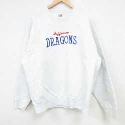 L★古着 フルーツオブザルーム 長袖 スウェット メンズ 00年代 00s Jefferson DRAGONS 刺繍 クルーネック 薄グレー 霜降り 24sep24 中古 スエット トレーナー トップス