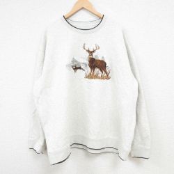 【50%OFF】XL★古着 長袖 スウェット メンズ 00年代 00s シカ 刺繍 大きいサイズ クルーネック 薄グレー 霜降り 24sep24 中古 スエット トレーナー トップス