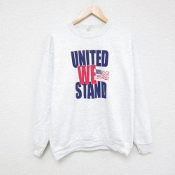 L★古着 長袖 スウェット メンズ 00年代 00s 星条旗 クルーネック 薄グレー 霜降り 24sep26 中古 スエット トレーナー トップス