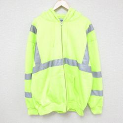 XL★古着 長袖 フルジップ スウェット パーカー メンズ リフレクター 大きいサイズ ポリエステル 黄 イエロー 内側サーマル 【spe】 24sep26 中古 スエット トレーナー トップス
