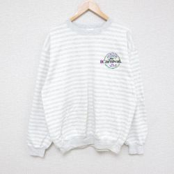 L★古着 長袖 スウェット メンズ 90年代 90s カーニバル クルーネック USA製 グレー他 ボーダー 24sep27 中古 スエット トレーナー トップス