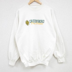M★古着 長袖 スウェット メンズ 90年代 90s GREENSBORO 刺繍 クルーネック USA製 白 ホワイト 24sep30 中古 スエット トレーナー トップス