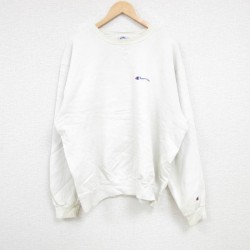 XL★古着 チャンピオン Champion 長袖 スウェット メンズ 90年代 90s ワンポイントロゴ 大きいサイズ クルーネック 白 ホワイト 24sep30 中古 スエット トレーナー トップス