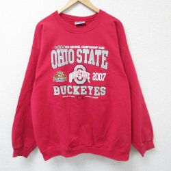 【50%OFF】XL★古着 ヘインズ Hanes 長袖 スウェット メンズ 00年代 00s オハイオ クルーネック 赤 レッド 24sep30 24oct01 中古 スエット トレーナー トップス