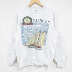 M★古着 長袖 スウェット メンズ 90年代 90s 船 クルーネック USA製 薄グレー 霜降り 24oct02 中古 スエット トレーナー トップス