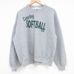 L★古着 ジャージーズ 長袖 スウェット メンズ 90年代 90s Derby ソフトボール クルーネック USA製 グレー 霜降り 24oct02 中古 スエット トレーナー トップス