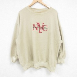 XL★古着 長袖 スウェット メンズ 00年代 00s NYC 刺繍 表起毛 クルーネック ベージュ カーキ 【spe】 24oct02 中古 スエット トレーナー トップス