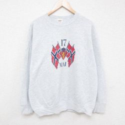 XL★古着 フルーツオブザルーム 長袖 スウェット メンズ 00年代 00s 国旗 クルーネック グレー 霜降り 24oct02 中古 スエット トレーナー トップス