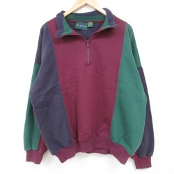 XL★古着 長袖 ブランド ハーフジップ スウェット メンズ 00年代 00s 無地 マルチカラー 大きいサイズ 紺他 ネイビー 24oct08 中古 スエット トレーナー トップス