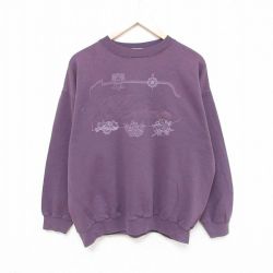 XL★古着 TULTEX 長袖 スウェット メンズ 90年代 90s ベル 花 クルーネック USA製 紫 パープル 24oct07 中古 スエット トレーナー トップス