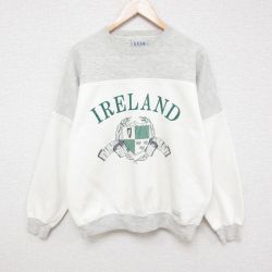 L★古着 長袖 スウェット メンズ 90年代 90s アイルランド ツートンカラー クルーネック 白他 ホワイト 霜降り 24oct07 中古 スエット トレーナー トップス