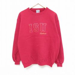 【50%OFF】M★古着 長袖 スウェット メンズ 00年代 00s ISU 刺繍 クルーネック USA製 赤 レッド 24oct07 中古 スエット トレーナー トップス