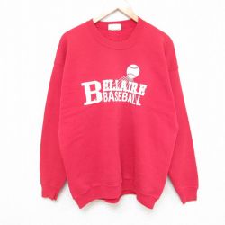 L★古着 リー Lee 長袖 スウェット メンズ 90年代 90s ベースボール クルーネック USA製 赤 レッド 24oct07 中古 スエット トレーナー トップス