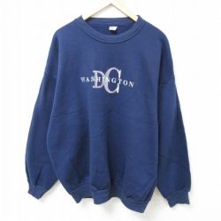 XL★古着 長袖 スウェット メンズ 00年代 00s ワシントンDC 刺繍 大きいサイズ コットン クルーネック USA製 紺 ネイビー 24oct08 中古 スエット トレーナー トップス
