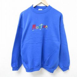 XL★古着 TULTEX 長袖 スウェット メンズ 00年代 00s モンタナ 刺繍 クルーネック 青 ブルー 24oct08 中古 スエット トレーナー トップス