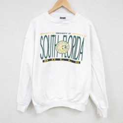 XL★古着 ジャンスポーツ 長袖 スウェット メンズ 00年代 00s サウスフロリダ 大学 クルーネック USA製 白 ホワイト 24oct09 中古 スエット トレーナー トップス