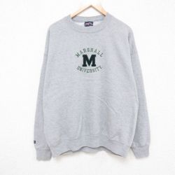 XL★古着 ジャンスポーツ 長袖 スウェット メンズ 00年代 00s マーシャル 大学 刺繍 大きいサイズ クルーネック USA製 グレー 霜降り 24oct10 中古 スエット トレーナー トップス