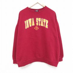 【50%OFF】XL★古着 長袖 スウェット メンズ 00年代 00s アイオワ 刺繍 大きいサイズ クルーネック 赤 レッド 24oct10 中古 スエット トレーナー トップス