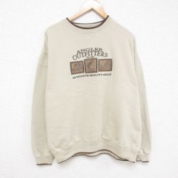 【20%OFF】XL★古着 長袖 スウェット メンズ 00年代 00s 魚 刺繍 大きいサイズ クルーネック ベージュ カーキ 24oct10 中古 スエット トレーナー トップス