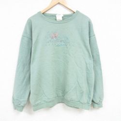 XL★古着 長袖 スウェット メンズ 00年代 00s 花 大きいサイズ クルーネック 紺 ネイビー 24oct10 中古 スエット トレーナー トップス