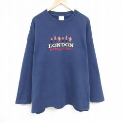 XL★古着 フルーツオブザルーム 長袖 スウェット メンズ 00年代 00s ロンドン 刺繍 大きいサイズ クルーネック 紺 ネイビー 24oct10 中古 スエット トレーナー トップス