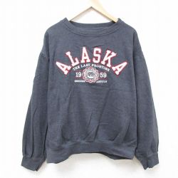 【50%OFF】XL★古着 長袖 スウェット メンズ 00年代 00s アラスカ 刺繍 大きいサイズ クルーネック 濃グレー 霜降り 24oct11 中古 スエット トレーナー トップス