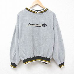 【50%OFF】XL★古着 長袖 スウェット メンズ 00年代 00s アイオワ 刺繍 鹿の子 大きいサイズ クルーネック グレー 霜降り 24oct11 中古 スエット トレーナー トップス