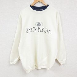 XL★古着 長袖 スウェット メンズ 90年代 90s ユニオンパシフィック鉄道 大きいサイズ クルーネック USA製 生成り 24oct21 中古 スエット トレーナー トップス