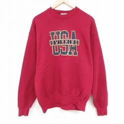 XL★古着 長袖 スウェット メンズ 00年代 00s スイミング 刺繍 クルーネック エンジ 24oct21 中古 スエット トレーナー トップス