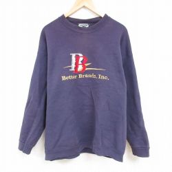 XL★古着 リー Lee 長袖 スウェット メンズ 90年代 90s 刺繍 大きいサイズ クルーネック USA製 紺 ネイビー 24oct21 中古 スエット トレーナー トップス