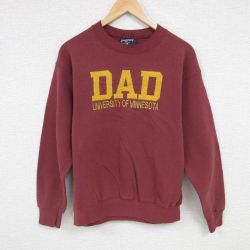 M★古着 ジャンスポーツ 長袖 スウェット メンズ 00年代 00s DAD ミネソタ 大学 刺繍 クルーネック USA製 エンジ 24oct21 中古 スエット トレーナー トップス