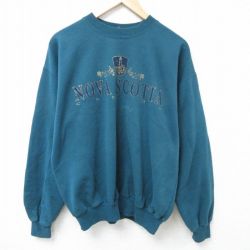 XL★古着 長袖 スウェット メンズ 00年代 00s ノバスコシア カナダ クルーネック カナダ製 青緑 24oct16 中古 スエット トレーナー トップス