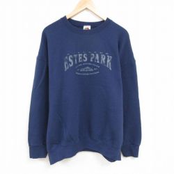 XL★古着 フルーツオブザルーム 長袖 スウェット メンズ 00年代 00s エステスパーク 大きいサイズ クルーネック 紺 ネイビー 24oct22 中古 スエット トレーナー トップス