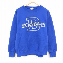XL★古着 長袖 スウェット メンズ 90年代 90s ボストン クルーネック USA製 青 ブルー 24oct22 中古 スエット トレーナー トップス