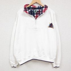 XL★古着 IZOD 長袖 ハーフジップ スウェット メンズ 90年代 90s ワンポイントロゴ 大きいサイズ 白 ホワイト 24oct22 中古 スエット トレーナー トップス